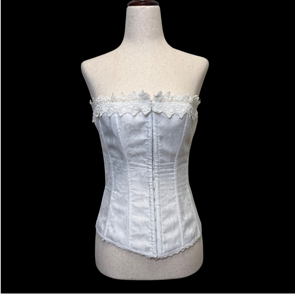 Fredericks of Hollywood Womens Corset Top 34 White Lace Jacquard Renaissance